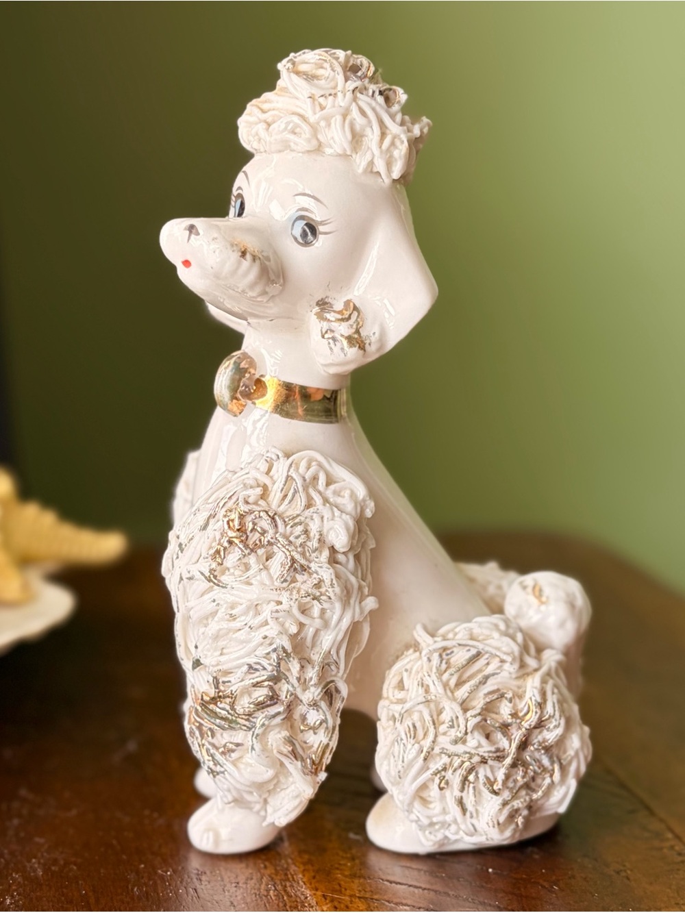 White Ceramic Poodle Figurine with Gold Accents - Home Vintage Accent